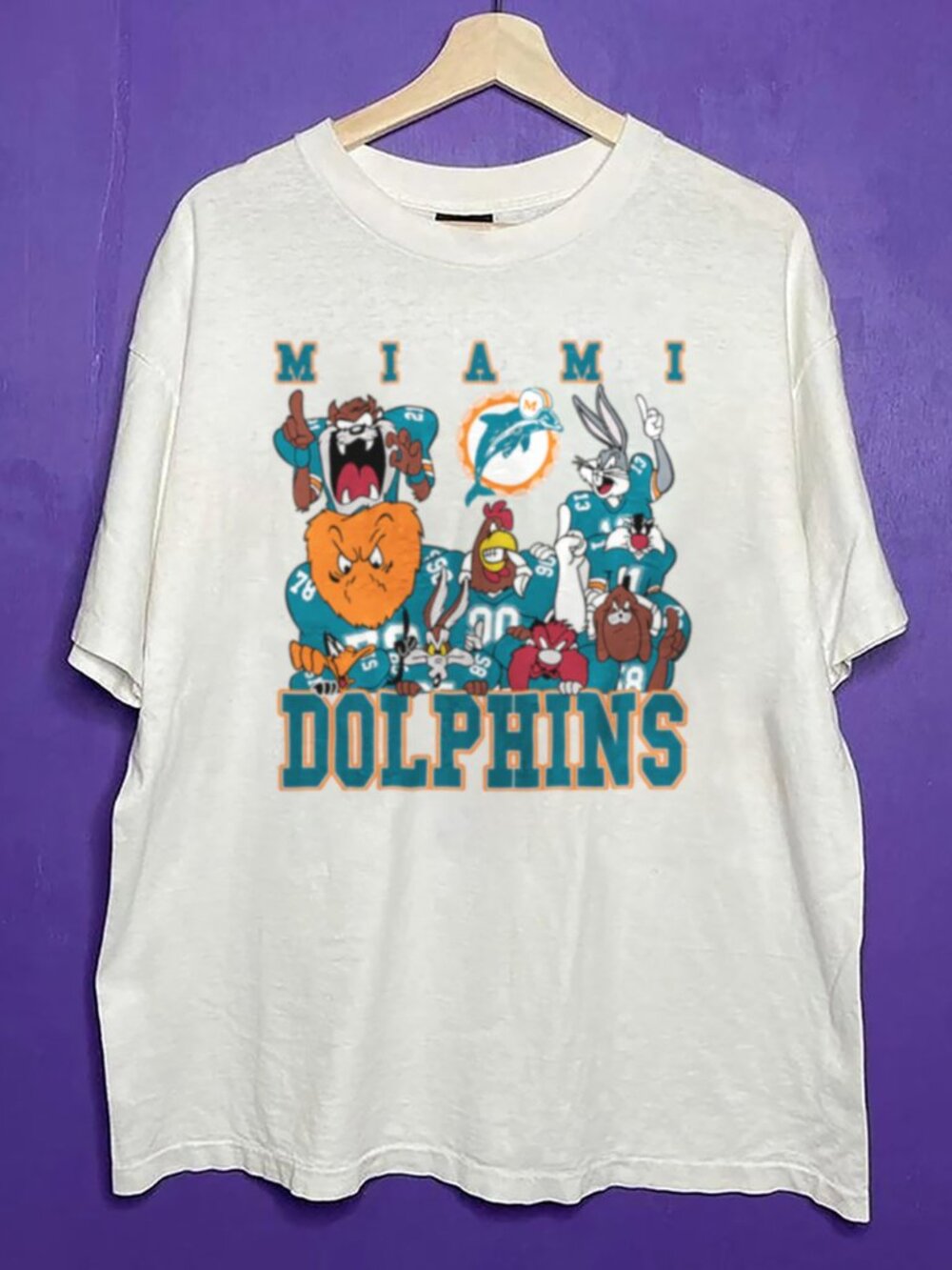 Vintage Miami Dolphins Looney Tunes Football Logo Shirt, Retro 90s NFL Shirt Tee